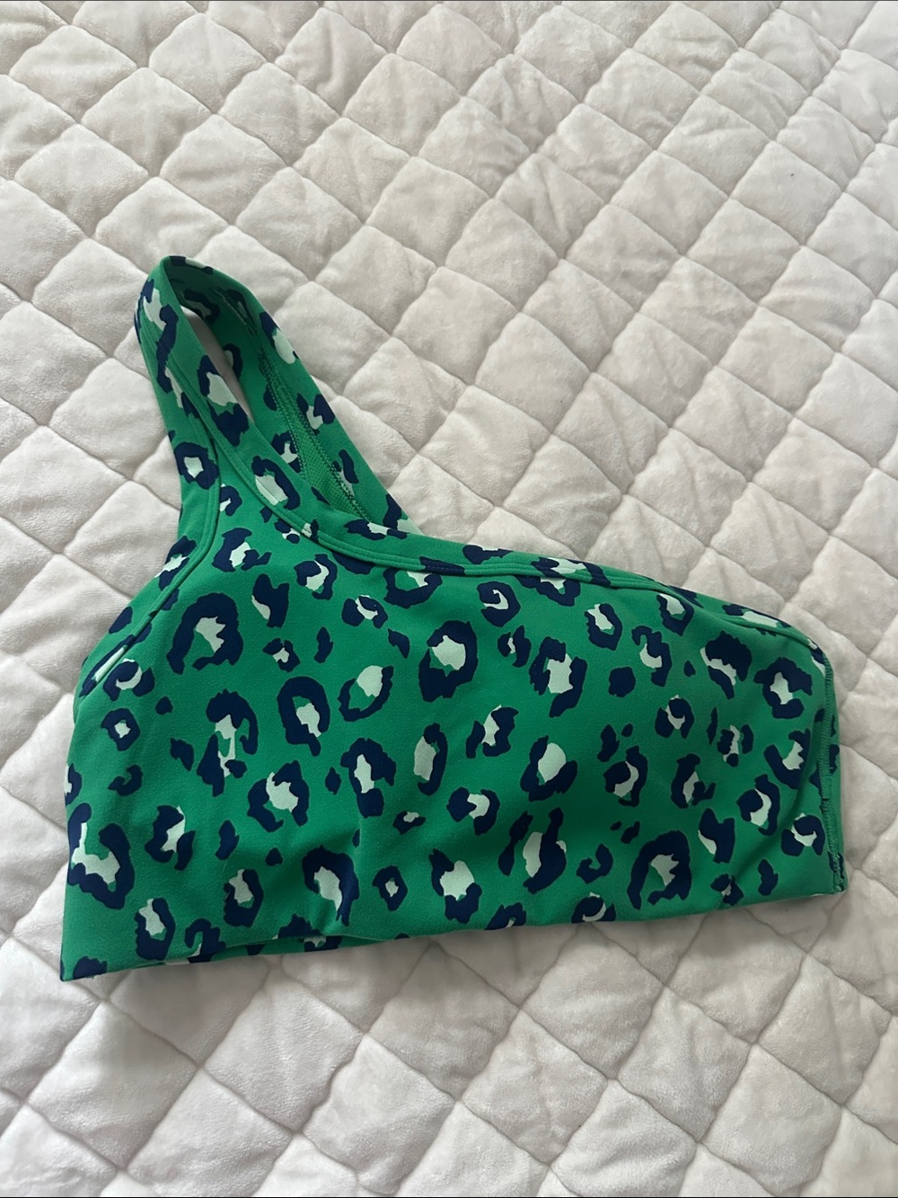 Green Leopard-Print One-Shoulder Girls Sports Top